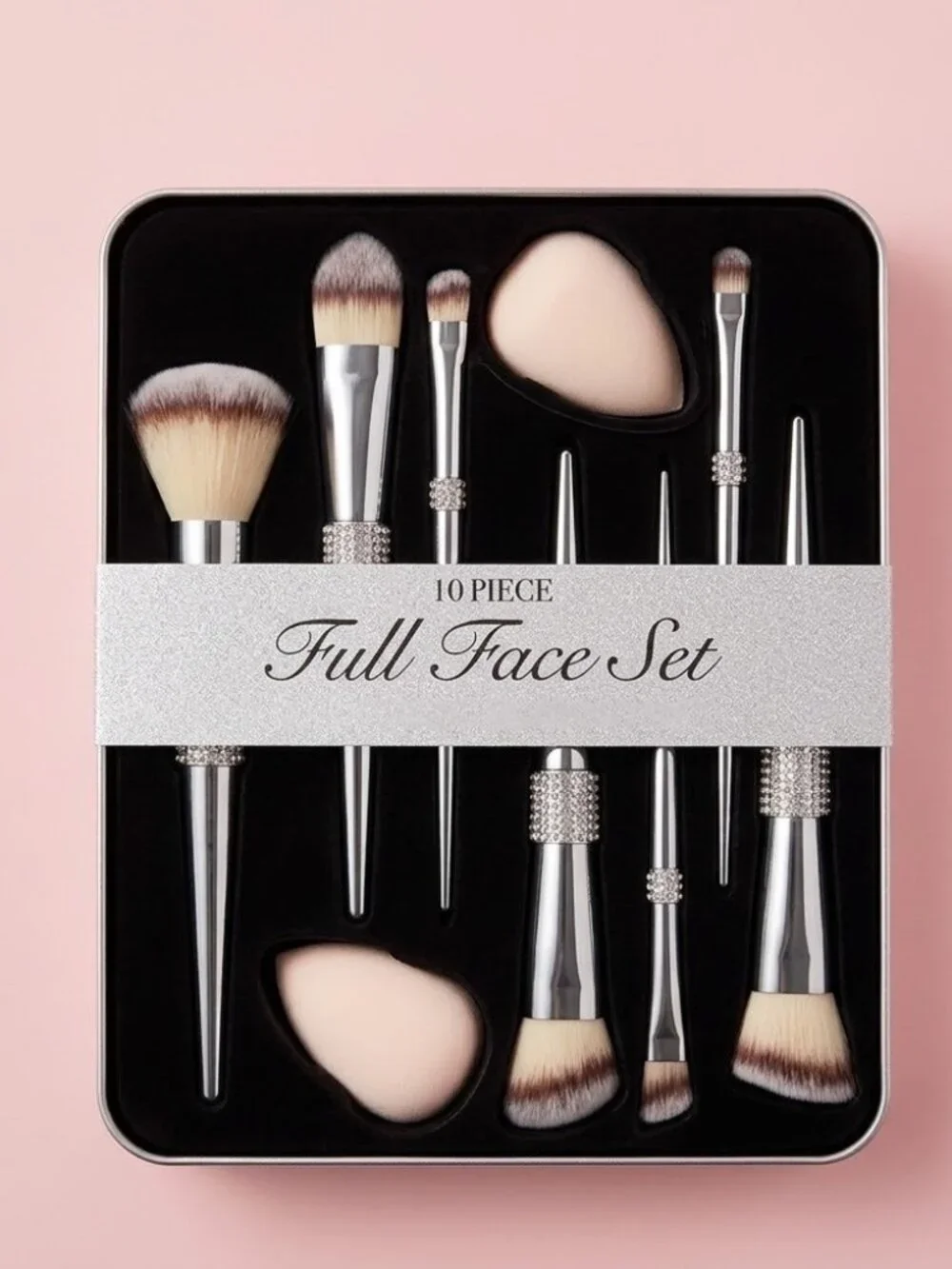 NWT Glitz & Glam Silver Bling 10 Piece Full Face‎ Makeup Brush Set